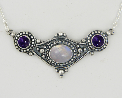 Sterling Silver Necklace With Rainbow Moonstone